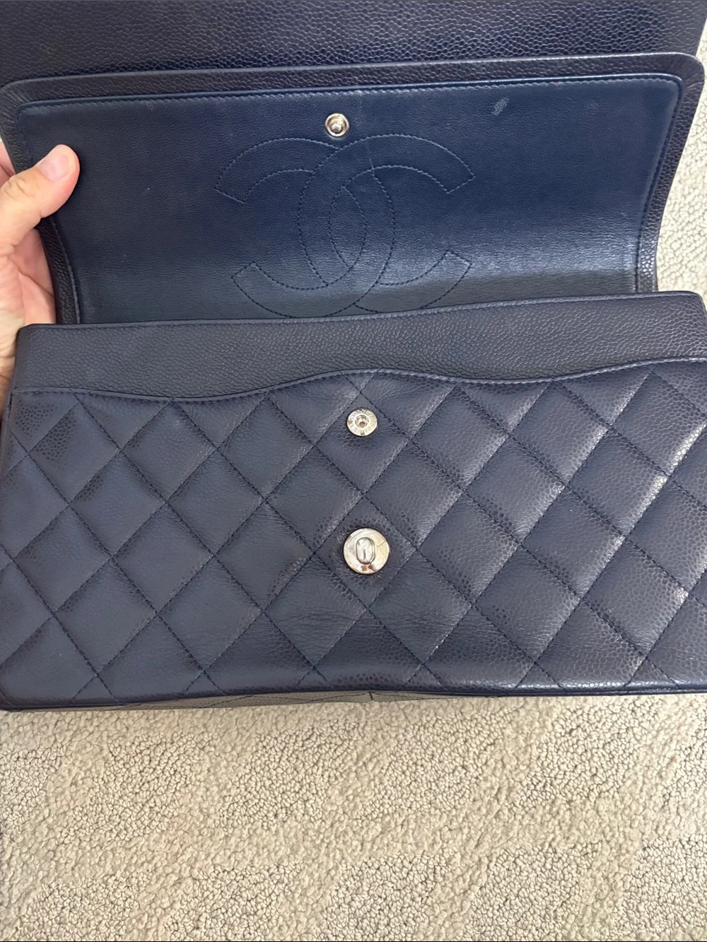 CHANEL Jumbo Navy Double Flap Caviar